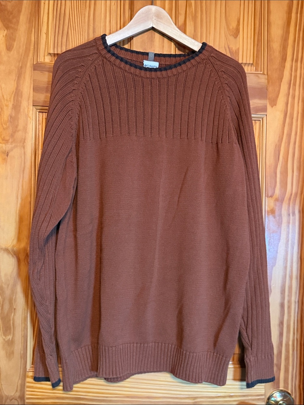 Men's Burnt Orange Ribbed Yoke Sweater